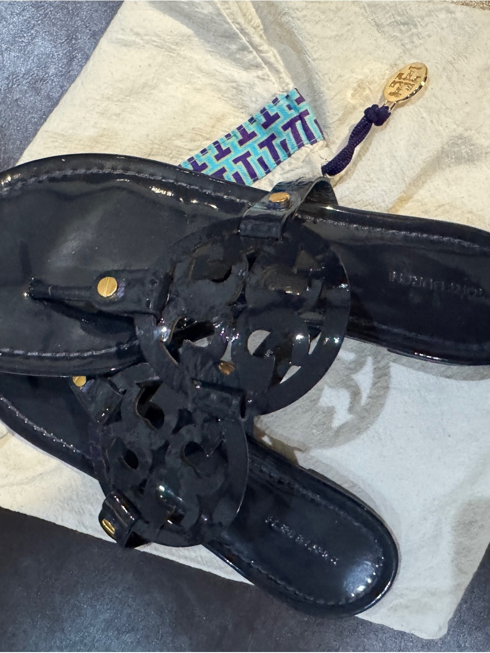 Navy Tory Burch Miller Women's Patent Leather Sandals - sz 9